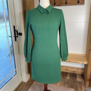 Green Collared Long Blouson Sleeve Dress Burlady Brand Tailored Workwear Medium